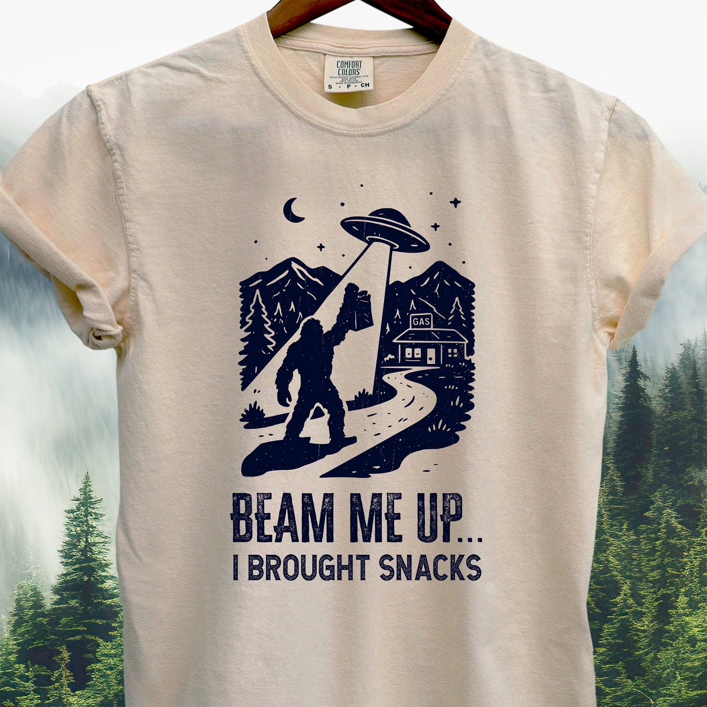 Beam Me Up, Brought Snacks - Bigfoot Tee