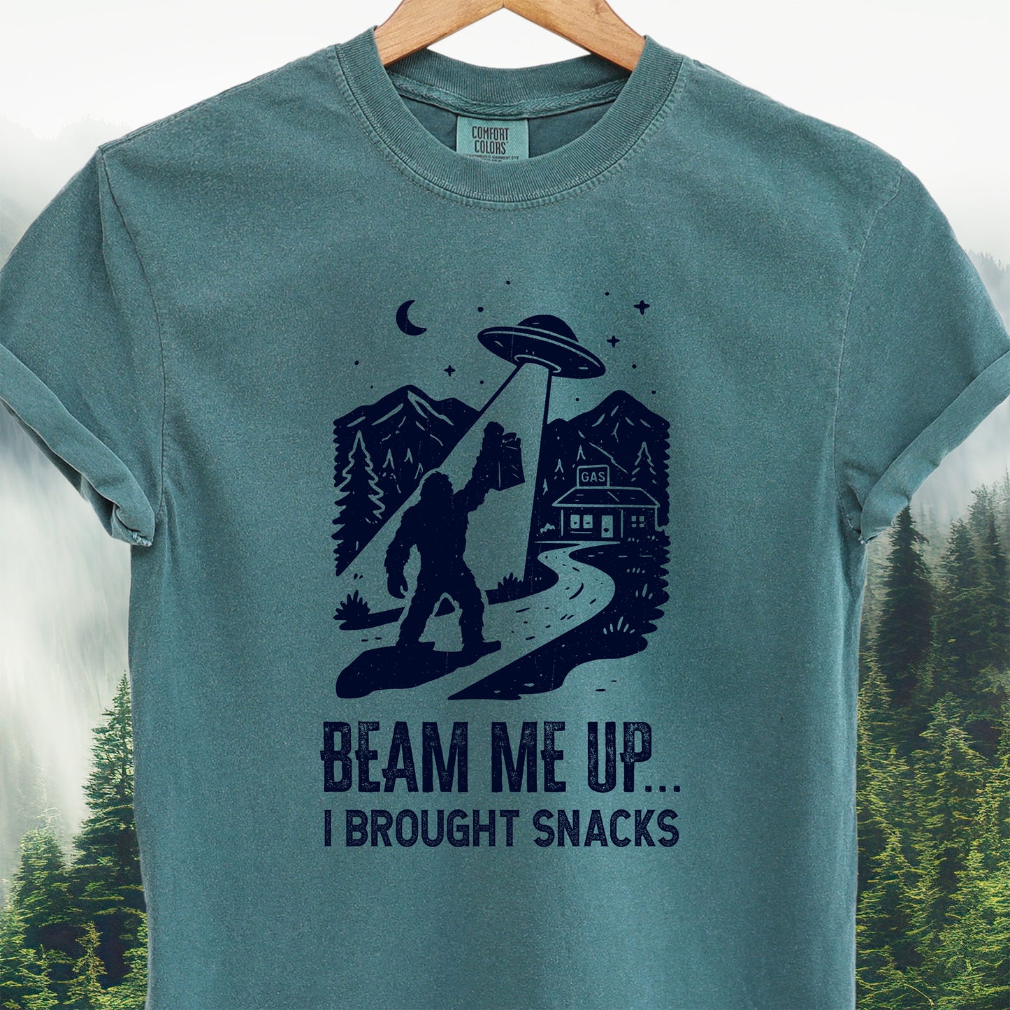 Beam Me Up, Brought Snacks - Bigfoot Tee