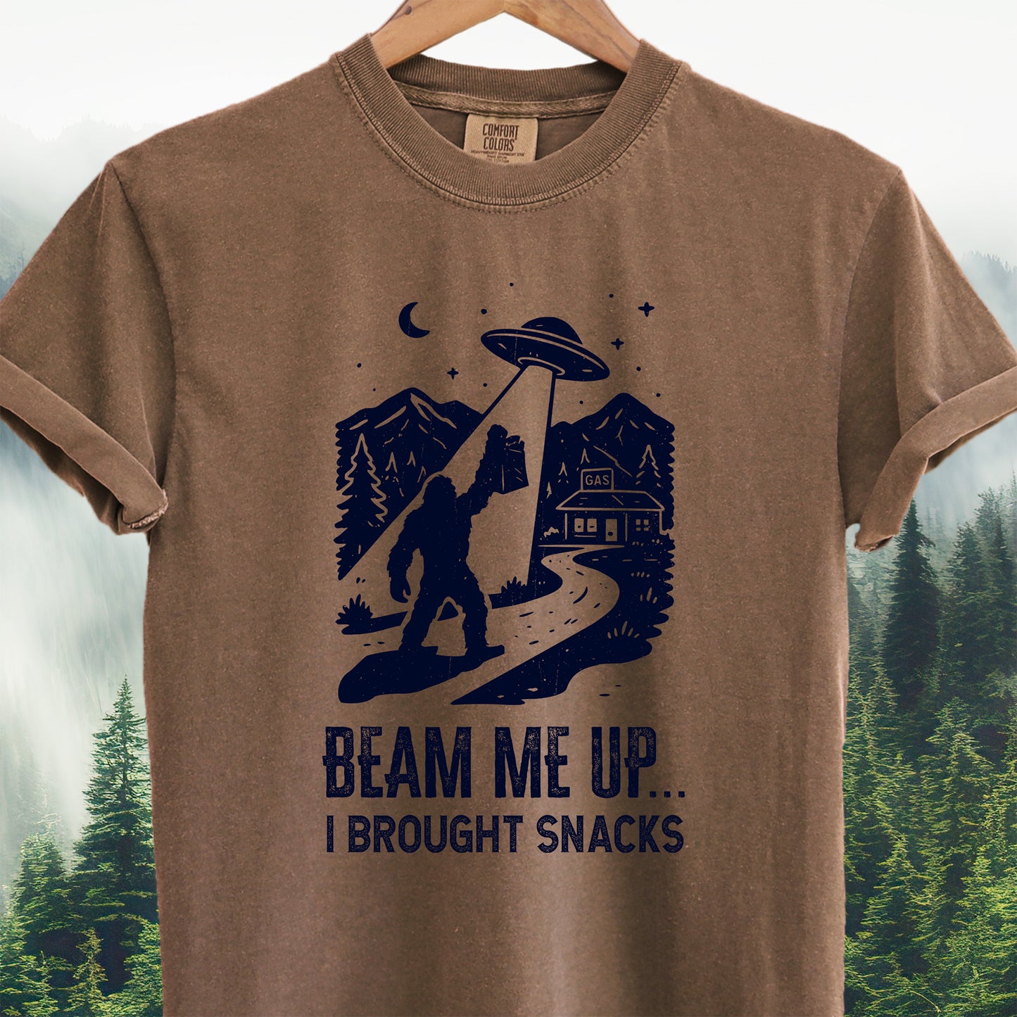 Beam Me Up, Brought Snacks - Bigfoot Tee