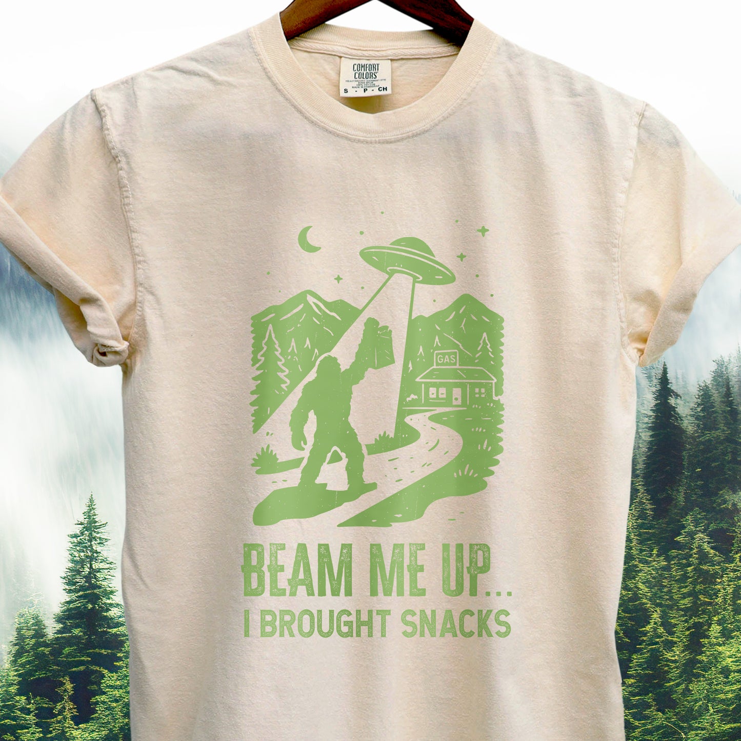 Beam Me Up, Brought Snacks - Bigfoot Tee