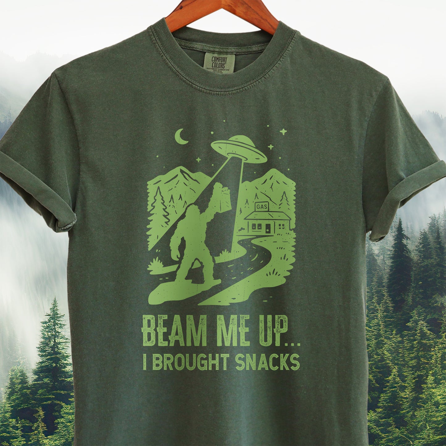 Beam Me Up, Brought Snacks - Bigfoot Tee