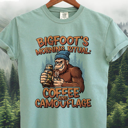 Bigfoot's Morning Ritual, Coffee and Camo  -  Bigfoot Tee