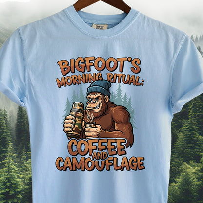 Bigfoot's Morning Ritual, Coffee and Camo  -  Bigfoot Tee