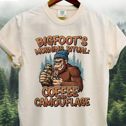 Bigfoot's Morning Ritual, Coffee and Camo  -  Bigfoot Tee