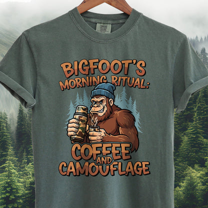 Bigfoot's Morning Ritual, Coffee and Camo  -  Bigfoot Tee