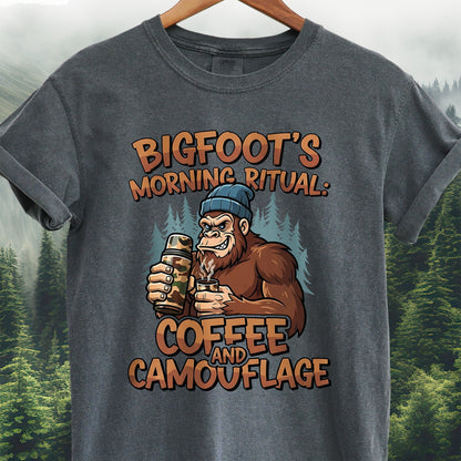 Bigfoot's Morning Ritual, Coffee and Camo  -  Bigfoot Tee