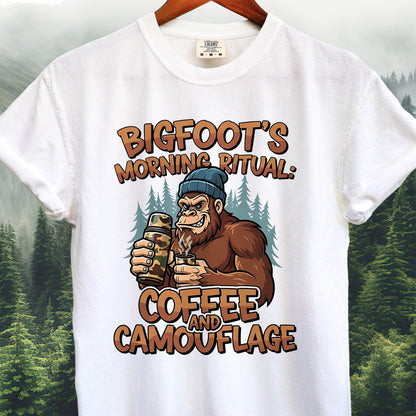 Bigfoot's Morning Ritual, Coffee and Camo  -  Bigfoot Tee