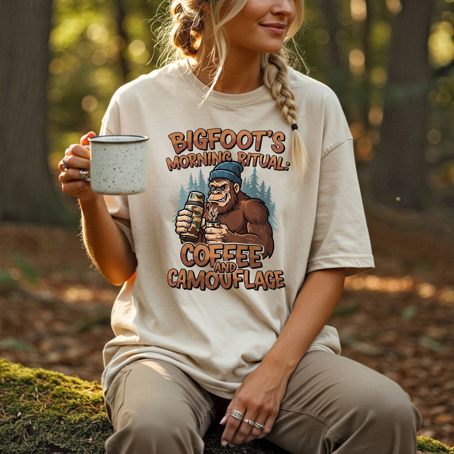 Bigfoot's Morning Ritual, Coffee and Camo  -  Bigfoot Tee