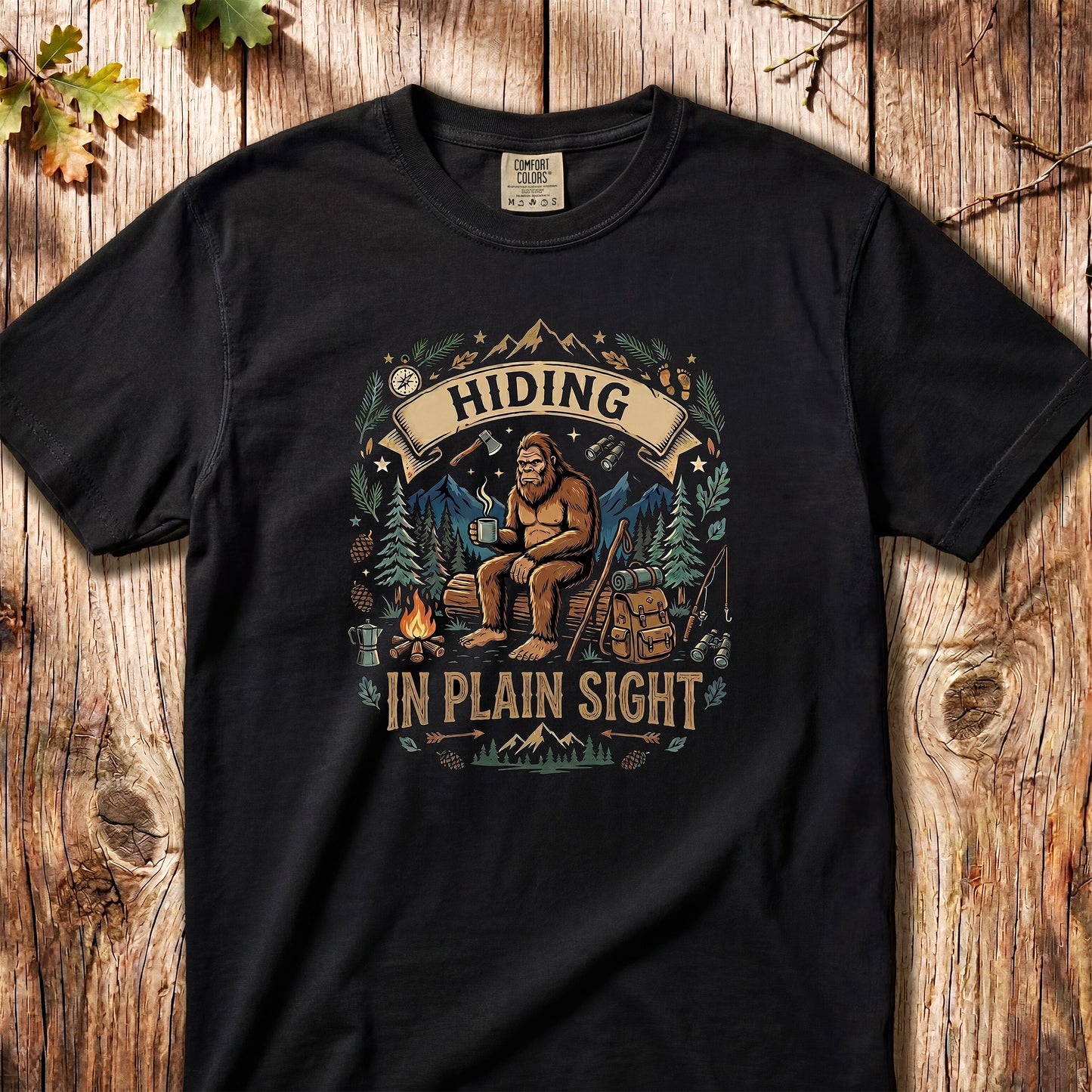 "Hiding In Plain Sight" Forest Design  –  Retro Bigfoot Tee