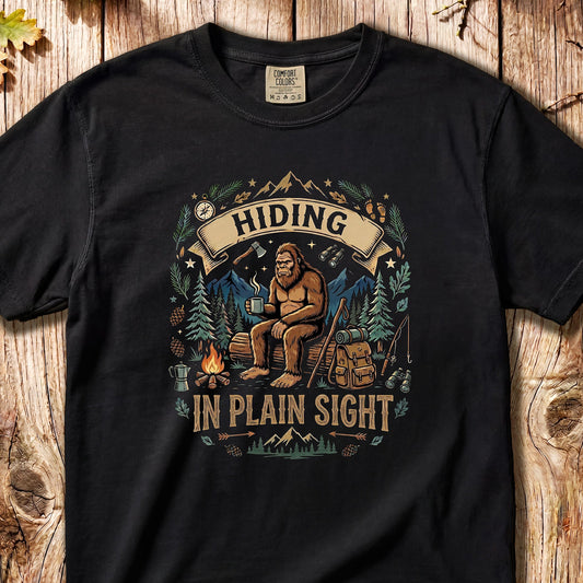 "Hiding In Plain Sight" Forest Design  –  Retro Bigfoot Tee