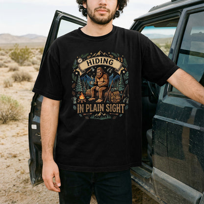 "Hiding In Plain Sight" Forest Design  –  Retro Bigfoot Tee