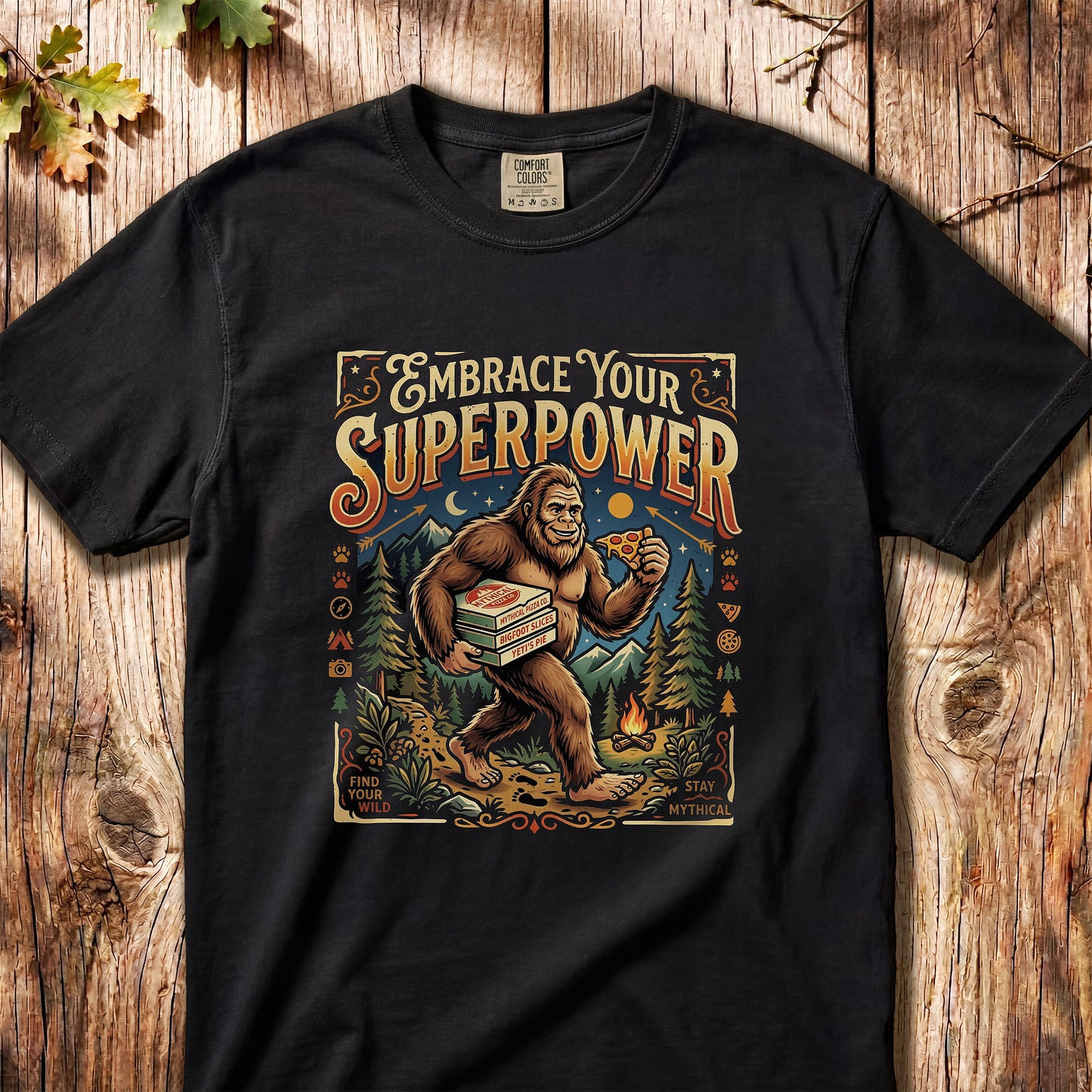 Embrace Your Superpower – Retro Bigfoot Pizza Tee