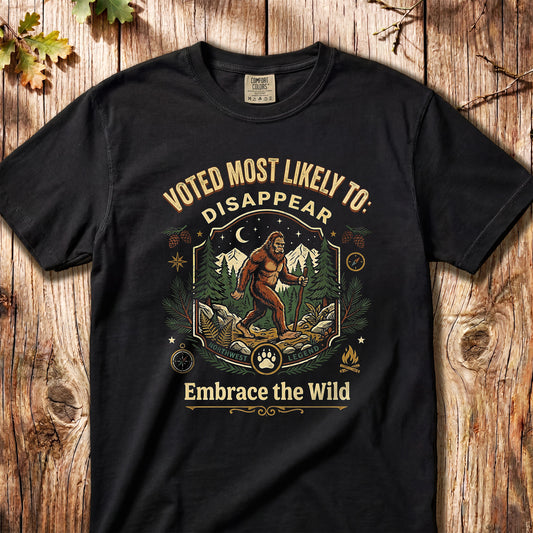 "Voted Most Likely to Disappear" — Retro Bigfoot Tee