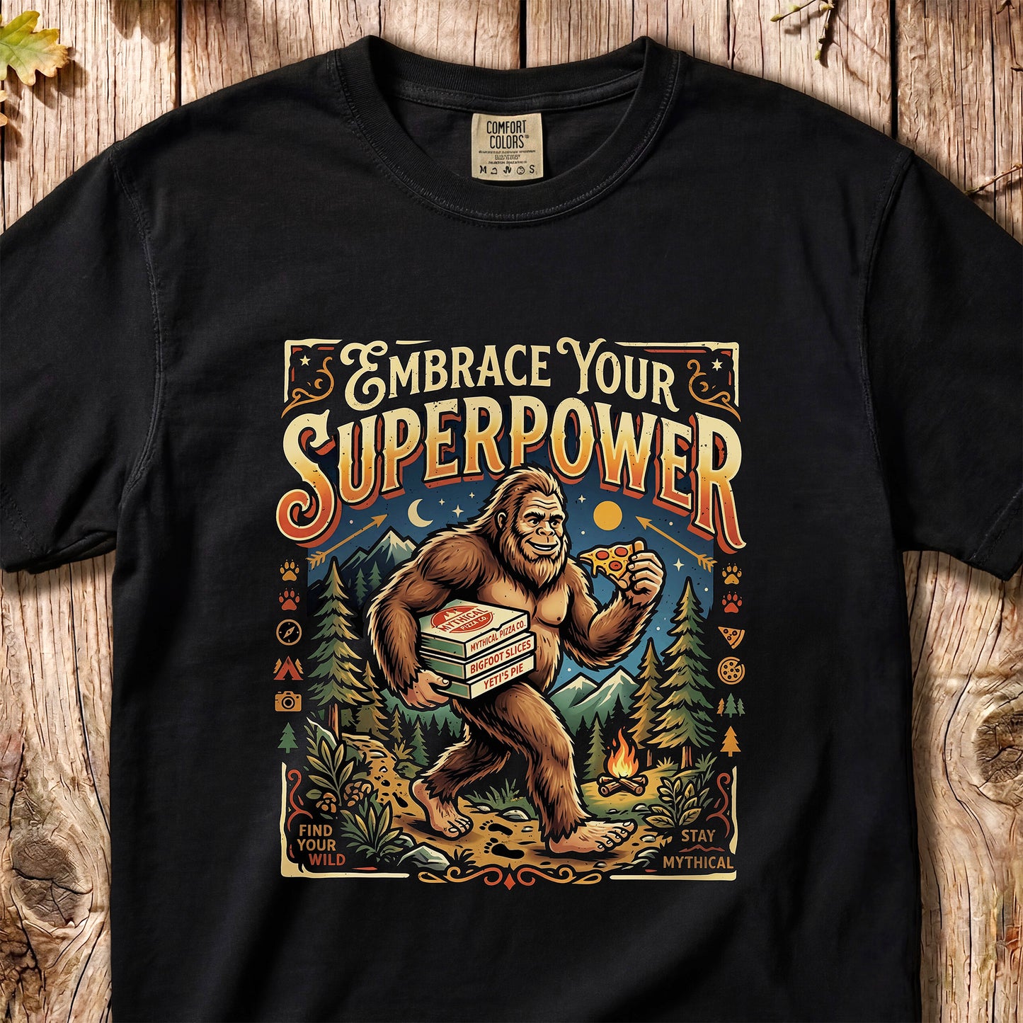 Embrace Your Superpower – Retro Bigfoot Pizza Tee
